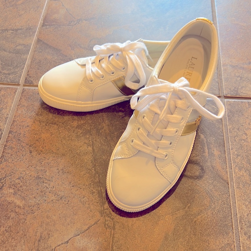 Ralph Lauren casual shoes size 7.5. White/gold. Like new.